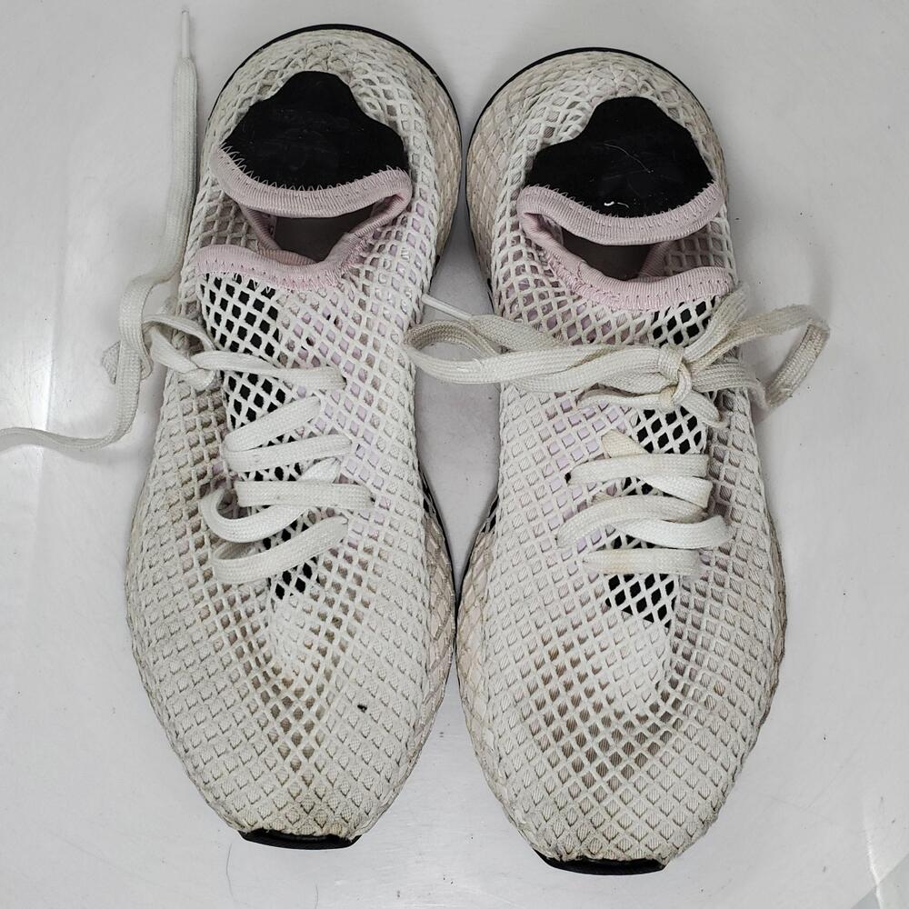 Adidas Deerupt Runner Shoes Women 8 White Mesh Running Athletic Sneakers Pattern